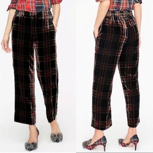 NWT J. Crew Pant Trouser Peyton Stewart Tartan Plaid Velvet Holiday Party Winter